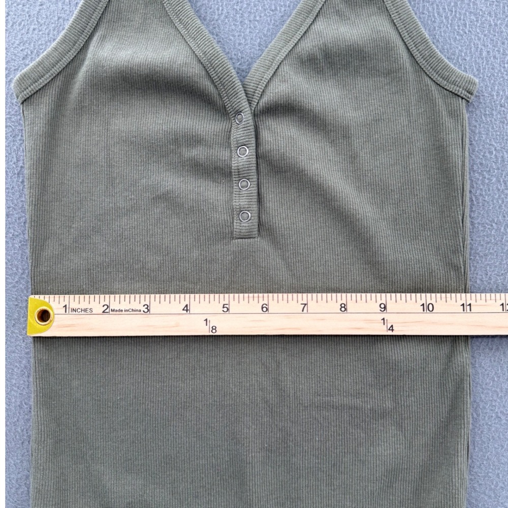 Abercrombie Henley Ribbed Thong Bodysuit S Olive Green Sleeveless V-Neck Boho - Picture 8 of 12